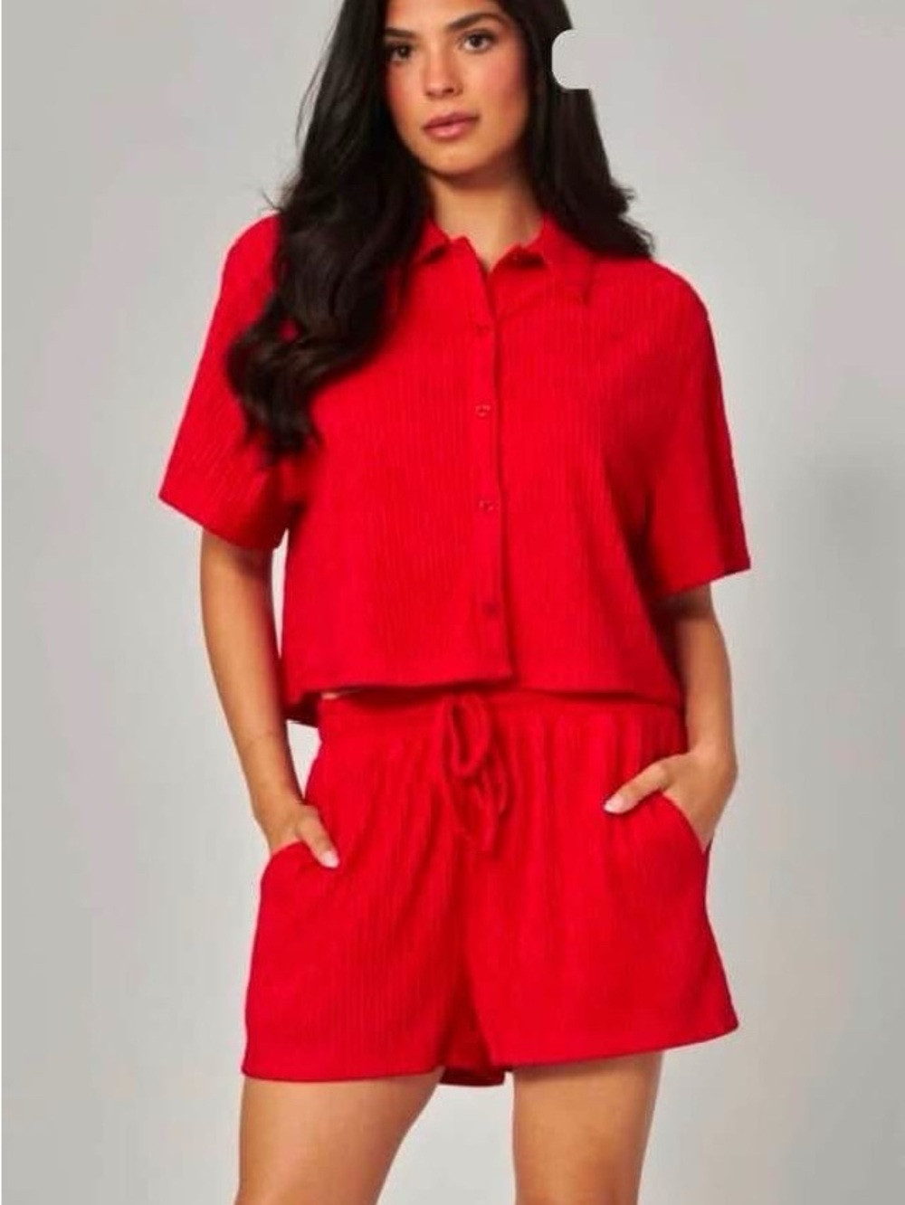 Red Ribbed Short blouse short Set - Women's Lounge Top & Shorts size M